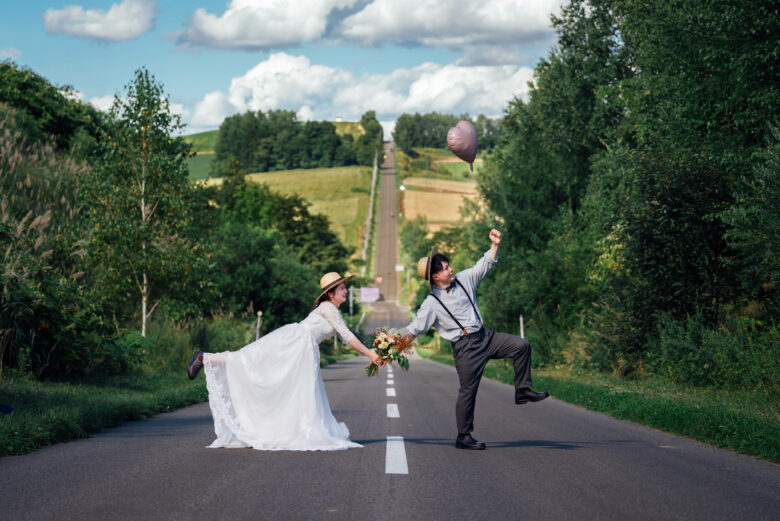 富良野のジェットコースターの道でウェディングフォト&ムービー