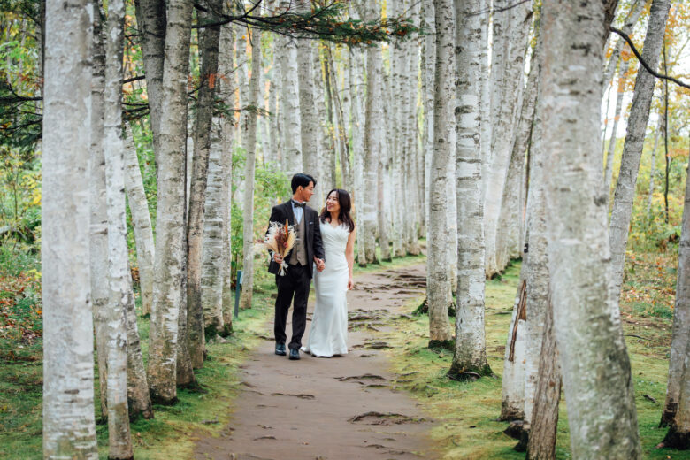 白樺回廊でウェディングフォト