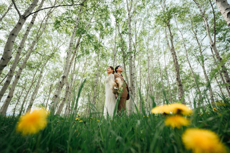 札幌のウェディング前撮りで大人気のモエレ沼公園.
白樺の並木道